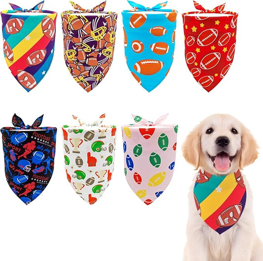 7 PCS Small Dog Bandanas Football 25 Inch American Football Dog Bandana for Medium Dogs Cats Large Scarves for Game Day Grooming M
