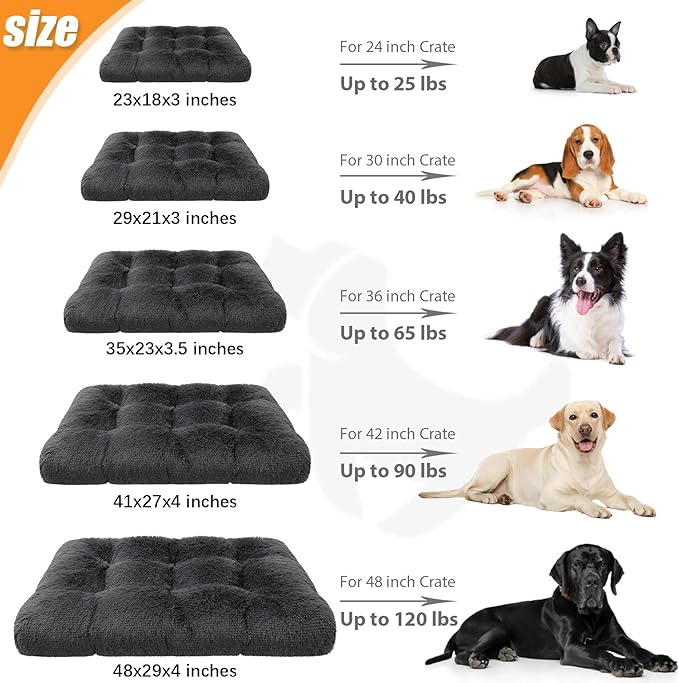 KSIIA Dog Crate Bed Washable Dog Beds for Small Dogs Deluxe Plush Fluffy Comfy Thick Kennel Pad Anti-Slip & Anti-Scratch Pet Sleeping Mat, 23 x 18 Inch, Dark Gray