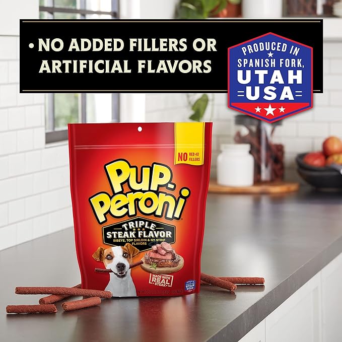 Pup-Peroni Dog Treats, Triple Steak Flavor, 22.5 Ounce, Ribeye, Top Sirloin, NY Strip Flavors (Pack of 2)
