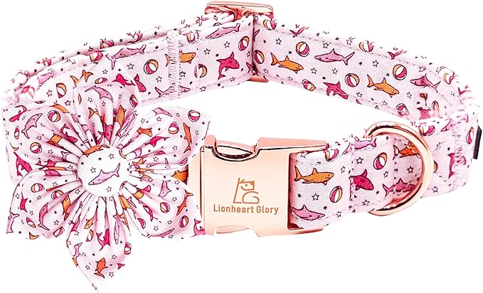 Lionheart Glory Shark Print Pink Collar - Adjustable Soft Dog Collar for Medium Dogs