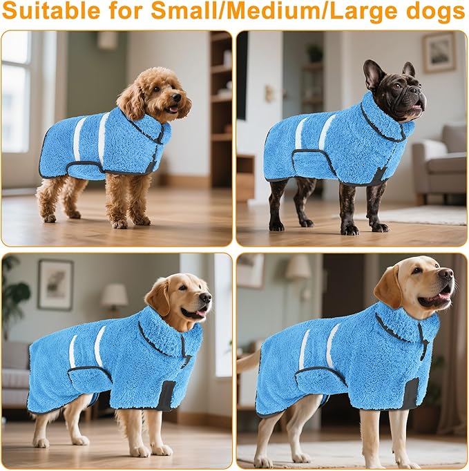 Bienbee Dog Bathrobe, Quick Drying Super Absorbent Dog Robes for After Bath, Warm Keeping Dogs Towel, Dogs Bath Supplies, Light Blue L