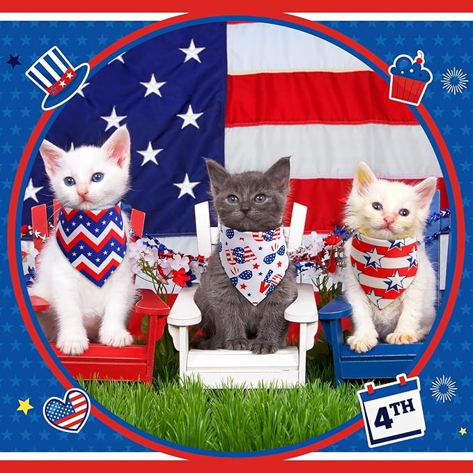 Sumind 100 Pieces Patriotic Dog Bandanas Bulk Bibs Triangle Scarf Star Bandanas for Dogs with Independence Day Patterns for Independence Day Pet Costume Accessories Decoration(Small)