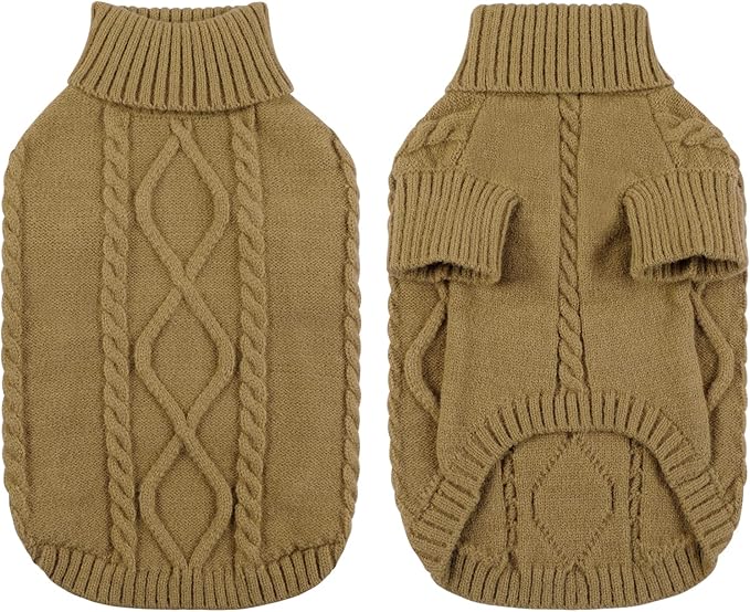 Queenmore Large Dog Sweater for Pitbull & Labrador, XXL Warm Knitted Pet Sweatershirt for Boy & Girl Dogs (Brown, 2XL)