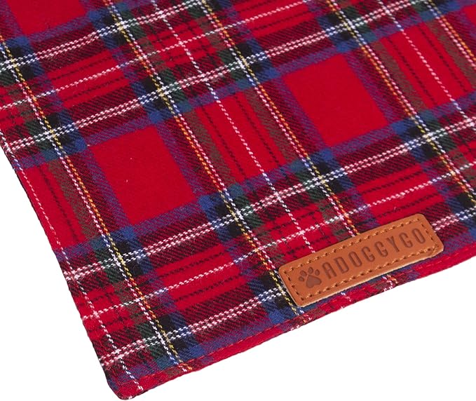 ADOGGYGO Christmas Dog Bandana 2 Pack, Stylish Plaid Pet Scarf, Premium Cotton Fabric, Multiple Sizes Offered, Christmas Bandanas for Small Dogs Pets (Small)