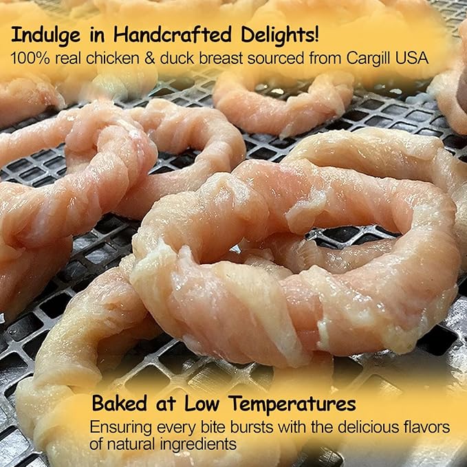 ASMPET Dog Chews Long Lasting, Duck Chicken Wrapped Rawhide Donuts Grain Free Rawhide Bones Teeth Cleaning for Small Medium Large Breed Aggressive Chewer (Pack of 4)