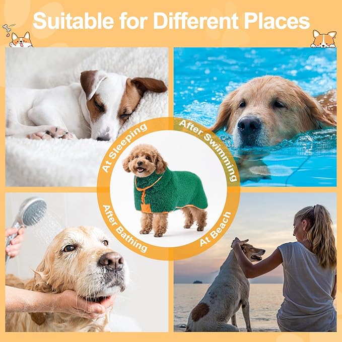 Bienbee Dog Bathrobe, Quick Drying Super Absorbent Dog Robes for After Bath, Warm Keeping Dogs Towel, Dogs Bath Supplies, Dark Green S