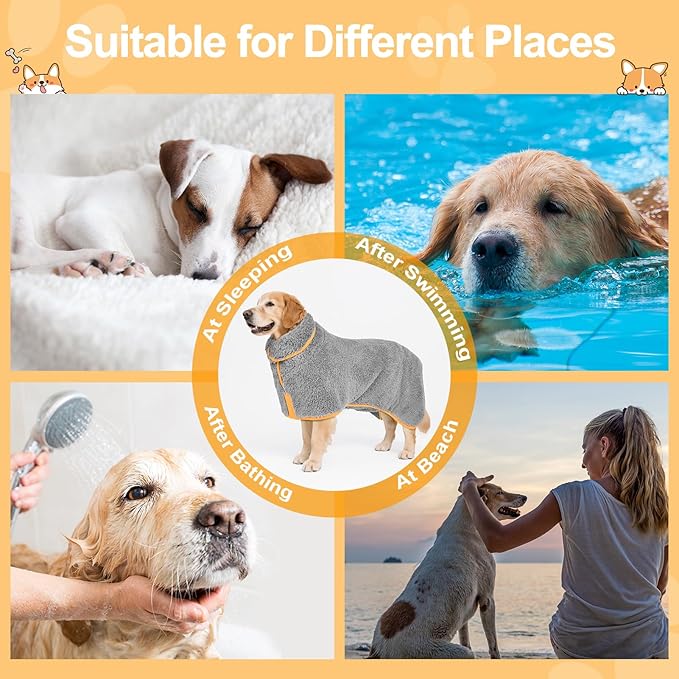 Bienbee Dog Bathrobe, Quick Drying Super Absorbent Dog Robes for After Bath, Warm Keeping Dogs Towel, Dogs Bath Supplies, Gray L