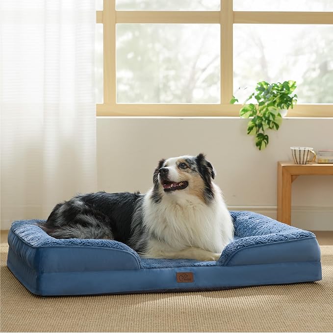 Bedsure Orthopedic Dog Bed for Extra Large Dogs - Calming XL Dog Sofa Beds with Luxurious Plush Washable, Pet Couch Bed with Removable Washable Cover, Waterproof Lining and Nonskid Bottom, Blue