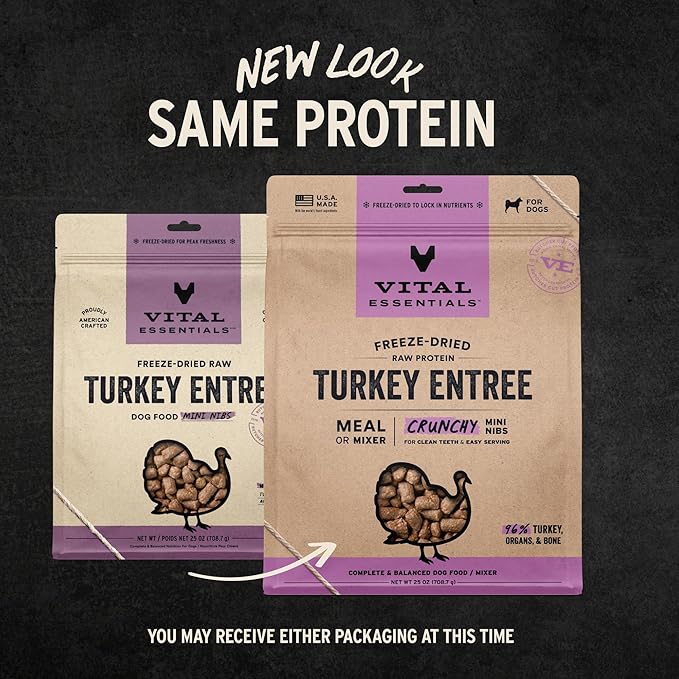 Vital Essentials® Freeze-Dried Raw Turkey Entree & Mixer Dog Food Crunchy Mini Nibs, 25 oz
