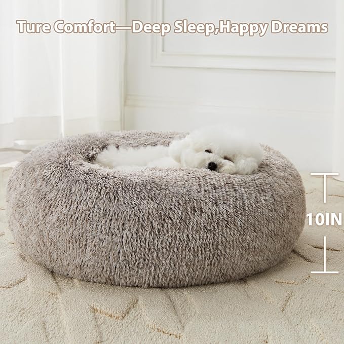 WNPETHOME Calming Dog Beds for Large Dogs, Anti-Anxiety Donut Large pet Bed, Fluffy Faux Fur Plush Dog Bed,Warming Cozy Soft Round Lagre Pet Beds for Jumbo Dogs, Cat Cuddler Cushion Pad