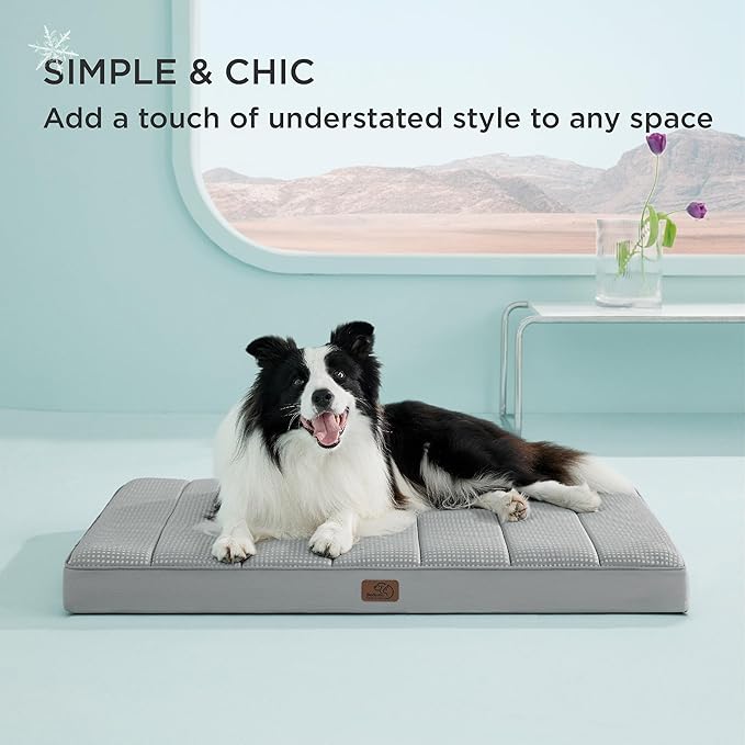 Bedsure Cooling Dog Bed for Large Dogs - Orthopedic Waterproof Puppy Beds with Removable Washable Cover, Egg Crate Foam Pet Mat, Suitable for Pet Up to 65 lbs