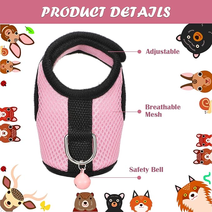 SATINIOR 2 Pieces Guinea Pig Clothes Baby Ferret Rats Hamster Soft Mesh Harness Leash Vest Set with Bell for Guinea Pigs, Hamster, Ferret, Rabbit, Chinchilla and Similar Small Animals(Pink, Blue, S)