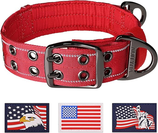ADITYNA Heavy Duty Dog Collar for Extra-Large Dogs - Reflective Red Collar with Handle for Training, and Walking - Wide, Thick, Tactical, Soft Neoprene Padded