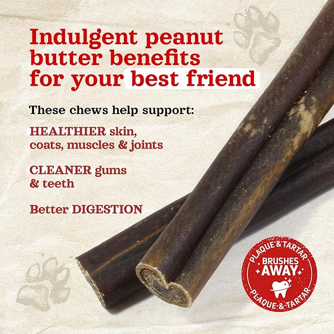 Natural Farm Peanut Butter Flavor Collagen Sticks for Dogs (12 Inch, 12 Pack), Long-Lasting Beef Collagen Sticks, Rawhide Alternative Chews with Chondroitin & Glucosamine, Low-Fat Dental Treats