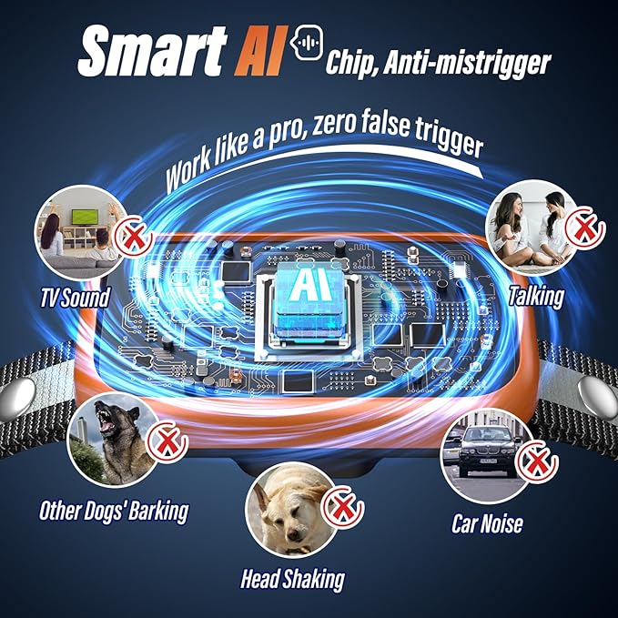 Dog Bark Collar for Large Medium Small Dogs, Smart Barking Collar, Effective No Bark Collar with Adjustable Beep Vibration Correction Modes, Automatic Anti Barking Device, IP67 Waterproof, Orange