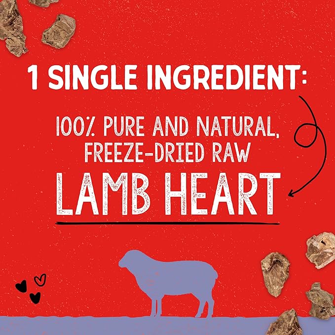 Stella & Chewy's Freeze-Dried Raw Lamb Heart Dog Treats - Single Ingredient, No Additives - Premium Training Treats - Perfect For Picky Eaters - 3oz Bag