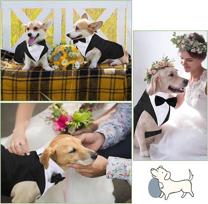Weewooday Dog Tuxedo and Bandana Set Dogs Formal Tuxedo PET Wedding Party Suit Wedding Bow Tie Shirt for Christmas Halloween Birthday Costumes(Cute Style,Large)