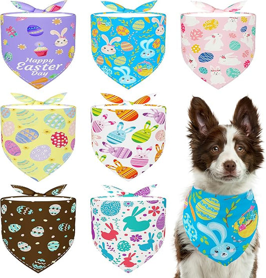 Easter Dog Bandanas for Large Dog Breed Adjustable 33 Inch Polyester Dogs Bandana 7 Pcs XXL Dogs Scarves Grooming L