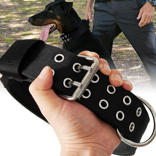 Large Dog Collar - Black Heavy Duty Collars for Gaint Breed Dogs, 2 inch Wide with Handle Strong Nylon and Stainless Hardware Tactical Collar, Good Choice for Large Dogs 22"-27"