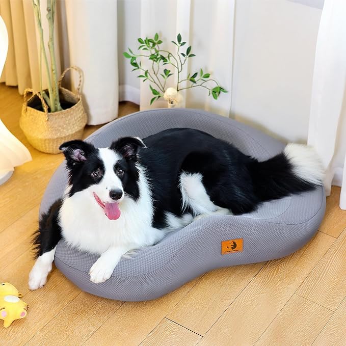 Orthopedic Dog Beds for Large/Medium Dogs, 9'' Thick Pure Memory Foam Dog Bed with Removable Washable Cover, Waterproof Couch Pet Bed, 60D High Density, Chewproof, Easy Cleaning, Grey