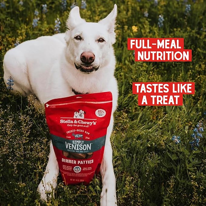 Stella & Chewy's Freeze-Dried Raw Dinner Patties - Simply Venison Recipe - High Protein Grain-Free Puppy & Dog Food - Perfect For Picky Eaters - 14 oz