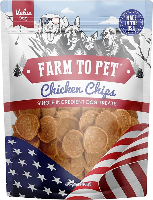 Farm To Pet - Dog Training Treats - Chicken Chips, Single Ingredient, Lean, All Natural, Healthy Dog Treats for Small, Medium, Large Breeds, & Puppies, Made in USA