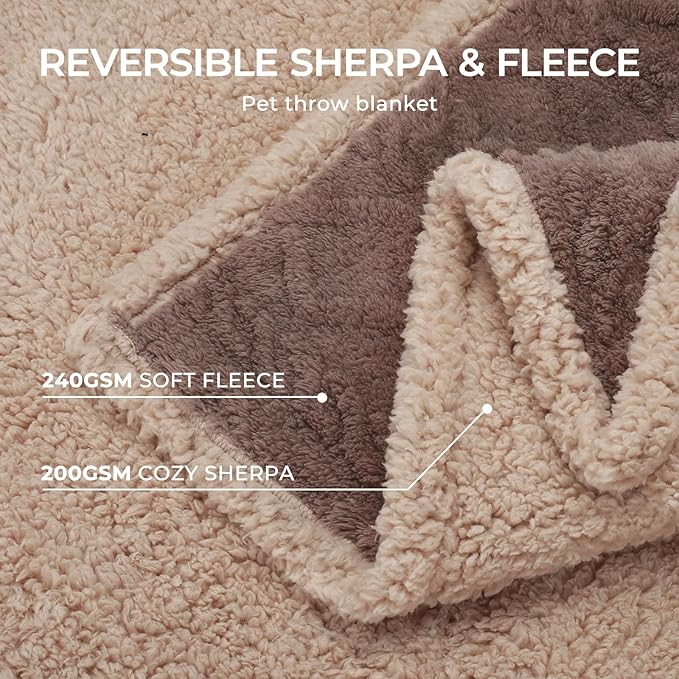 Waterproof Pet Blanket, Liquid Pee Proof Dog Blankets for Sofa Bed Couch, Reversible Sherpa Fleece Furniture Protector Cover for Small Medium Large Dogs Cats,Khaki Large(65" x 57")
