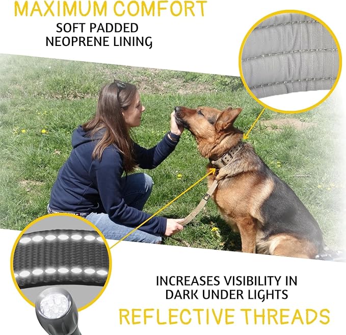 ADITYNA Heavy Duty Dog Collar for Medium Dogs - Reflective Gray Collar with Handle for Training, and Walking - Wide, Thick, Tactical, Soft Neoprene Padded