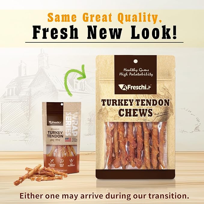 Afreschi Wrapped Turkey Tendon with Brown Rice Stick 3.5 oz, Turkey Sourced from USA, Dog Treats for Wrapped Series, All Natural Human Grade Dog Treat, Hypoallergenic, Rawhide Alternative