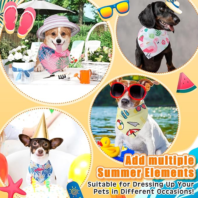 120 Packs Dog Bandanas Bulk Summer Pet Bandanas for Dogs Hawaiian Pet Scarf Bibs Adjustable Washable Kerchief for Large Medieum Small Pet Costume Accessories(Hawaiian Style)