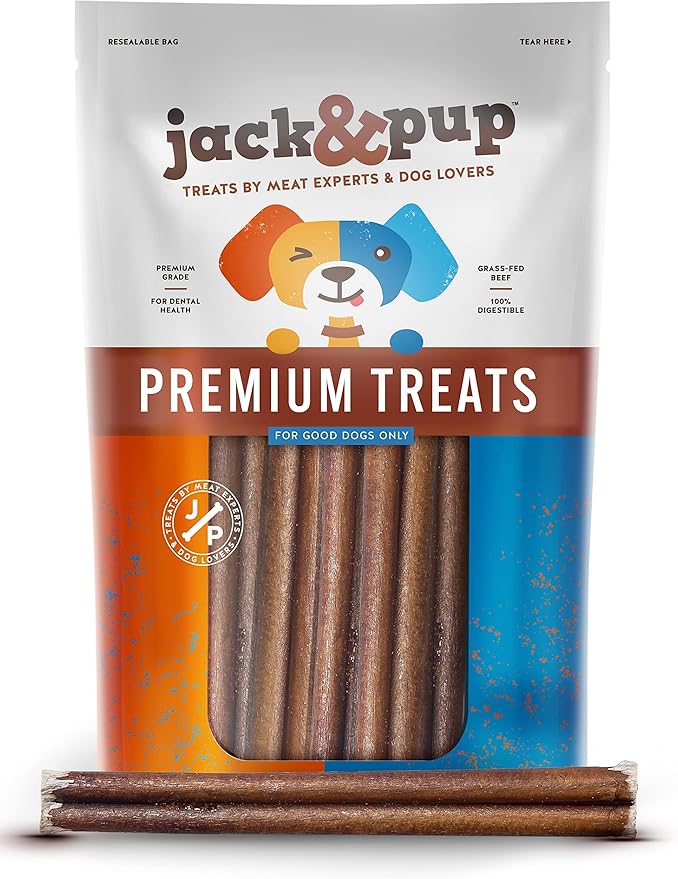 Jack&Pup 6-inch Thick Bully Sticks (5 Pack) Single Ingredient Bully Sticks for Dogs | Long Lasting Pizzle Sticks for Medium Dogs