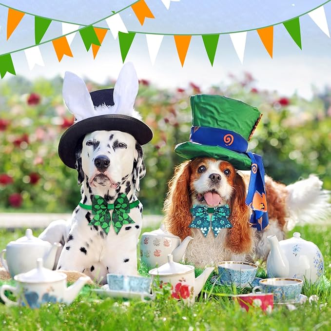 Maitys 40 Pcs St. Patrick's Day Cat & Dog Bow Ties - Adjustable Clover Pattern Neckties for Festival & Party Grooming Accessories