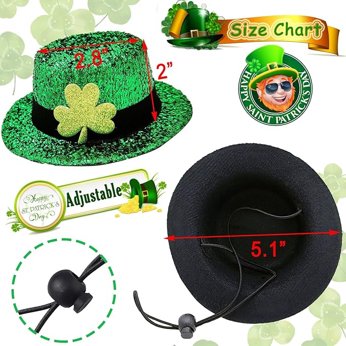 St Patrick's Day Dog Costume 3 Pcs Irish Leprechaun Green Tall Hat Pet Shamrock Sunglasses Bow Tie Kit for Large Dogs Saint Patricks Day Parties Dog Outfits (Large, Irish hat Bowtie Sunglasses)