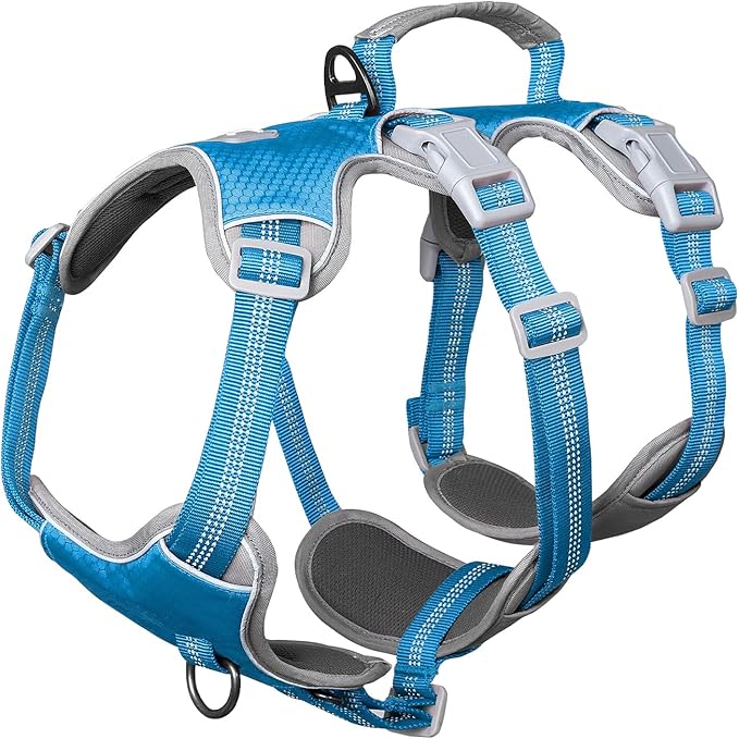 Escape Proof Harness for Dogs, No Escape Dog Harness, No Pull Dog Harness for Large Dogs with Handle, Reflective, Breathable, Durable, Adjustable Vest for Walking, and Running Gear (Blue, L)