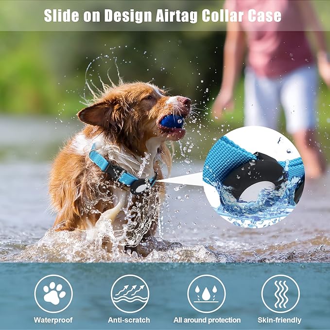Compatible with Airtag Dog Collar, Adjustable Air Tag Dog Collar with Durable Quick Snap Buckle, Imitation Nylon Dog Collar with Waterproof Apple Airtag Holder for Small Dogs (S(6"-16"), Blue)