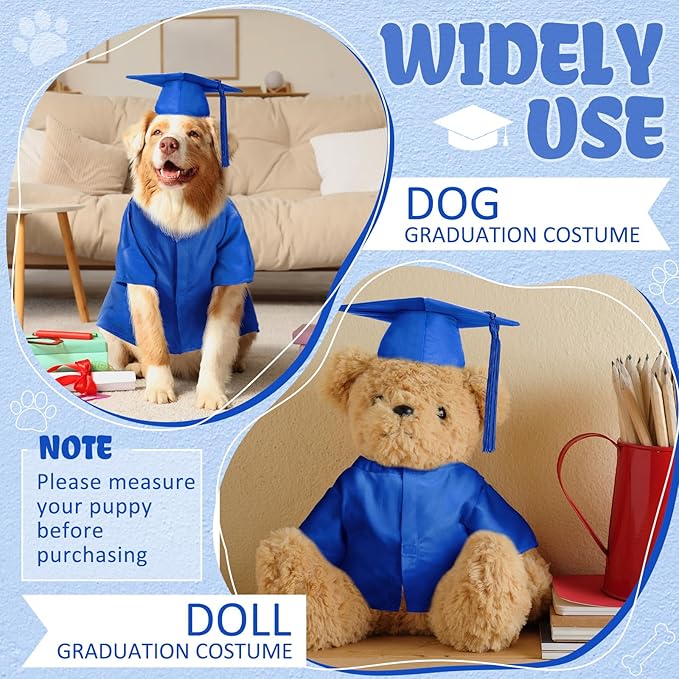Xuniea 2 Pcs Dog Graduation Costume Set 2025 Dog Graduation Cap and Gown Puppy Hat with Tassel Matte Pet Grad Outfit Cats Grad Bear Holiday Party Costume Accessory(Blue,Large)