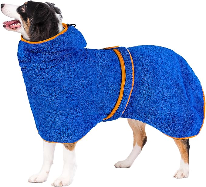 Bienbee Soft Dog Bathrobe,Super Absorbent & Quick-Drying Dog Robe with Hood, Cozy Drying Coat for After Bath, Blue XXL