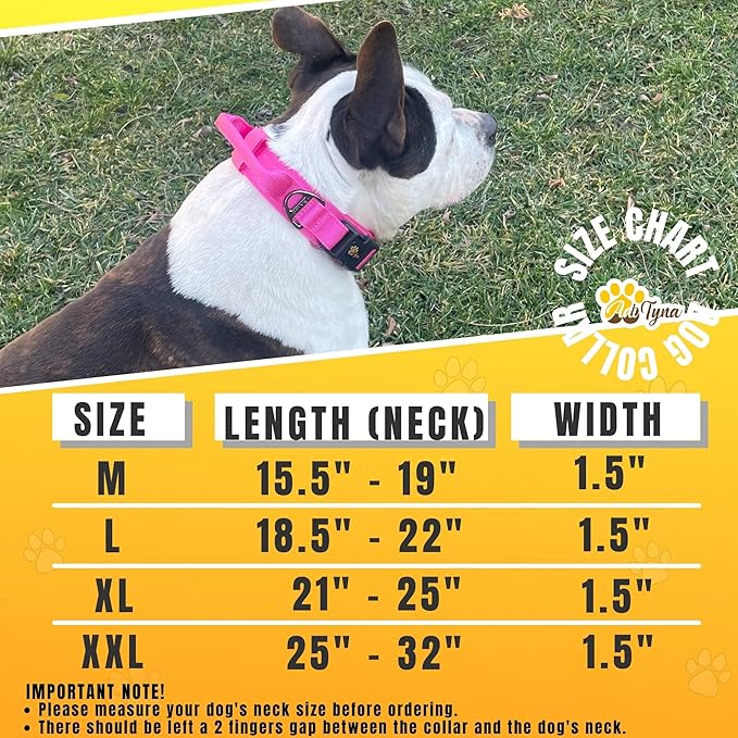 ADITYNA - Tactical Dog Collar for Large Dogs - Soft Padded, Heavy Duty, Adjustable Pink Dog Collar with Handle for Training and Walking