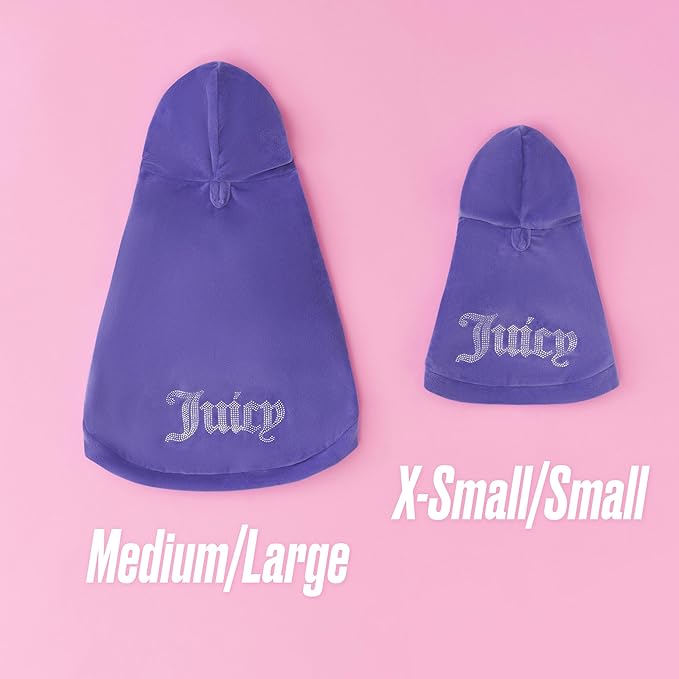 Juicy Couture Bling Velour Pet Hoodie - Royal Purple - XS/S (2-7 lbs.) - Pet Hoodies for Small Dogs or Cats