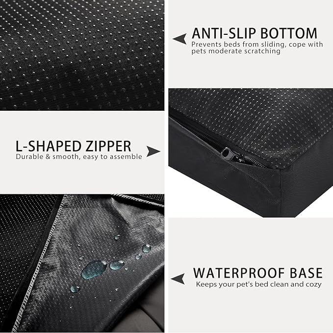 Dog Crate Bed Waterproof Deluxe Plush Dog Beds with Removable Washable Cover Anti-Slip Bottom Pet Sleeping Mattress for Large, Medium, Jumbo, Small Dogs, 47 x 29 inch, Black