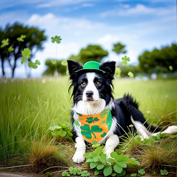 10PCS St.Patricks Day Dog Bandanas for Medium Dogs Triangle Bibs Scarves Boys and Girls Grooming Accessories