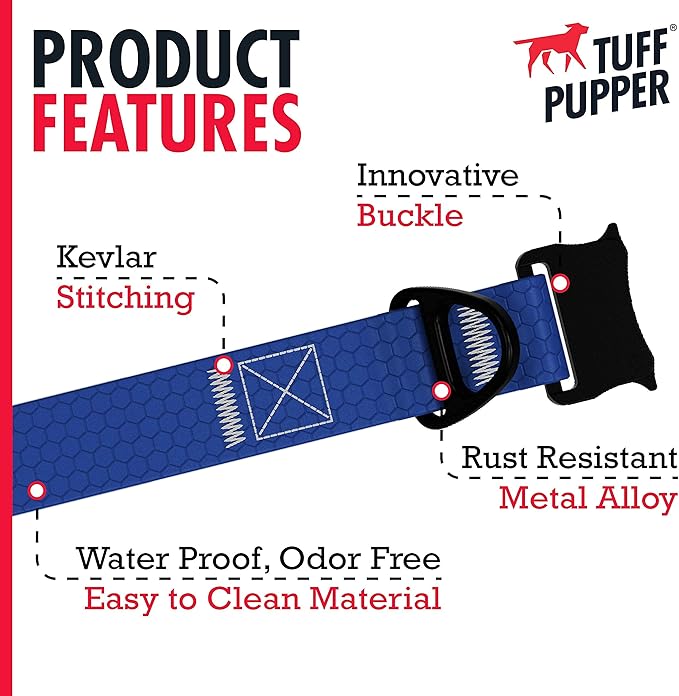 Tuff Pupper Waterproof Action Collar for Dogs | Heavy Duty Water Proof Dog Collar | Tear Proof & Odor Free | Rust-Proof Metal Hardware | Tactical Quick Release Buckle | for Adventurous, Active Dogs