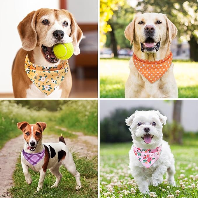 PAWCHIE Spring Dog Bandanas Small Reversible Styles Pet Triangle Scarf Bibs - Adjustable with Two Snaps - Kerchief Set Accessories for Dogs, Puppy, Cats, L