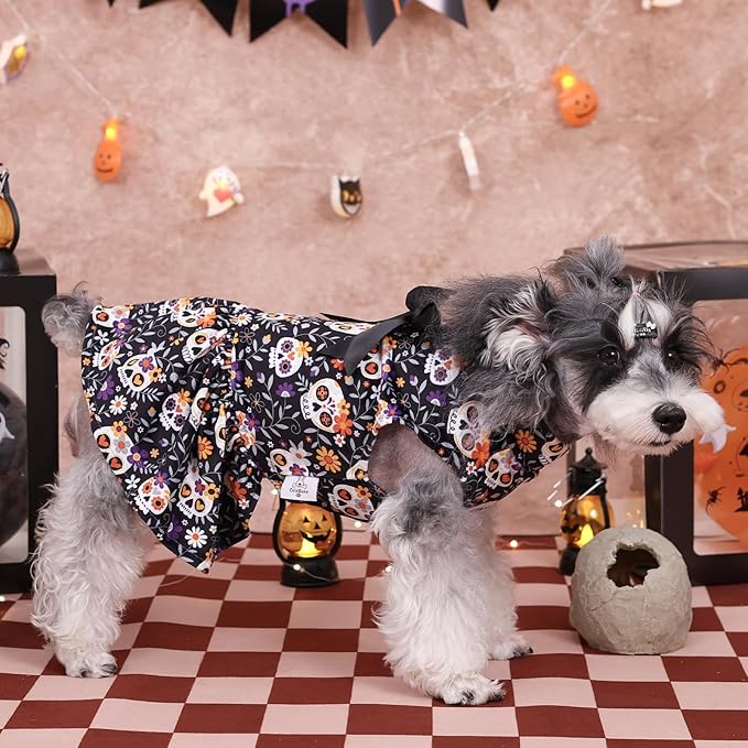 CuteBone Turtleneck Dog Velvet Dress Halloween Puppy Skirt Costume Pet Clothes Cat Apparel with Bow Hair Rope for Small Dogs CVD18S