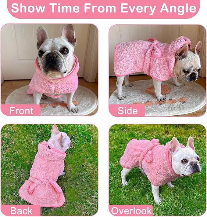 Bienbee Soft Dog Bathrobe,Super Absorbent & Quick-Drying Dog Robe with Hood, Cozy Drying Coat for After Bath, Pink M