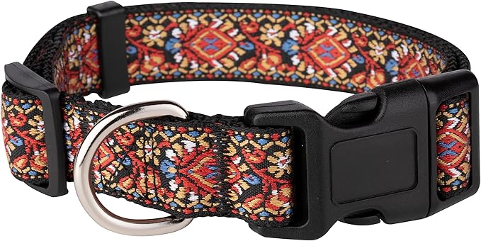 Dog Collars for Small Medium & Large Dogs Puppy Quick Release Buckle, Long Lasting, Adjustable, Strong Durable, Choose from Stunning Patterns and Colors. Red Woven Collar