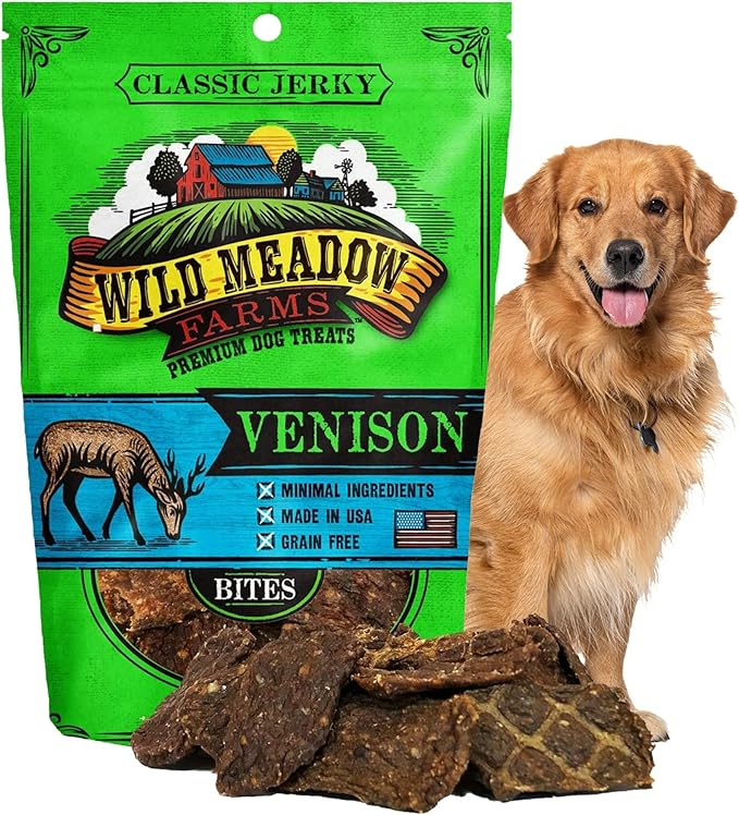 Wild Meadow Farms - Classic Venison Bites, Soft Jerky Treats for Dogs, Grain-Free & All-Natural, Ideal for Training, Portioning, and High-Value Rewards for All Breeds & Ages - 3.5 Ounce Pouch
