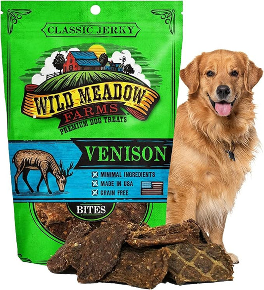 Wild Meadow Farms - Classic Venison Bites, Soft Jerky Treats for Dogs, Grain-Free & All-Natural, Ideal for Training, Portioning, and High-Value Rewards for All Breeds & Ages - 3.5 Ounce Pouch