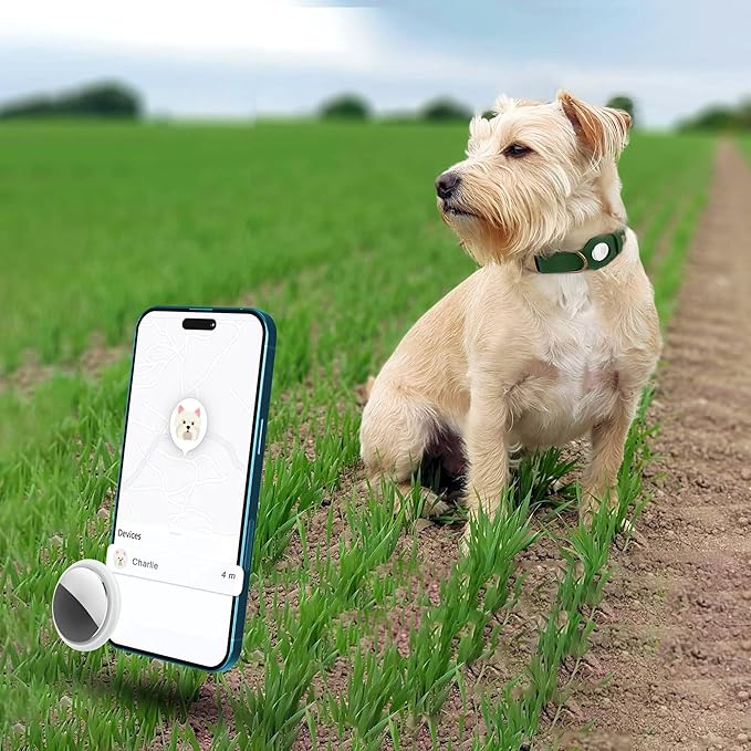 AirTag Dog Collar - Genuine Leather Dog Collar with Apple AirTag Holder and Metal Buckle - Smart GPS Tracking Pet Collars for Small Medium Large Dogs Puppy (Dark Green, XL, 20"-25" Neck Fit)