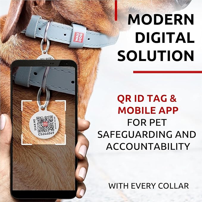 WAUDOG Long Lasting Leather Dog Collar for Large Dogs, Medium & Small Dogs - Adjustable Classic Puppy Collars for Large Breed Dogs - Boy & Girl Dog Collars with Durable Buckle, D-Ring & QR Dog Tag